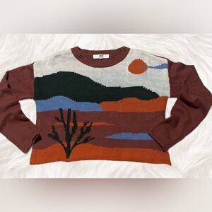 Southwest Desert Scene Knit Sweater Boho Western Scandigirl Earthy Small